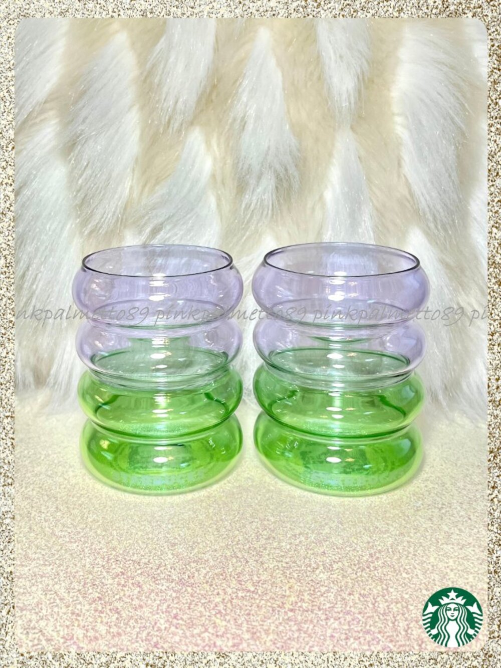 💚💜 NWT 2026 Spring Glass Ripple Cups | Lavender Cream Matcha | Set of 2